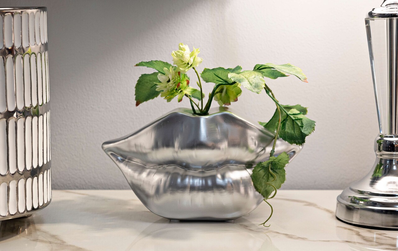 Vaza decorativa Lips Silver, Mauro Ferretti, 23x8x12 cm, polirasina, argintiu - imagine 7